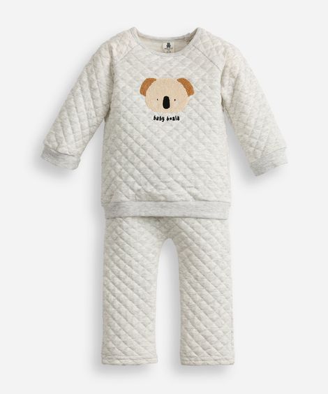 conjunto infantil longo de moletom coala texturizado cinza