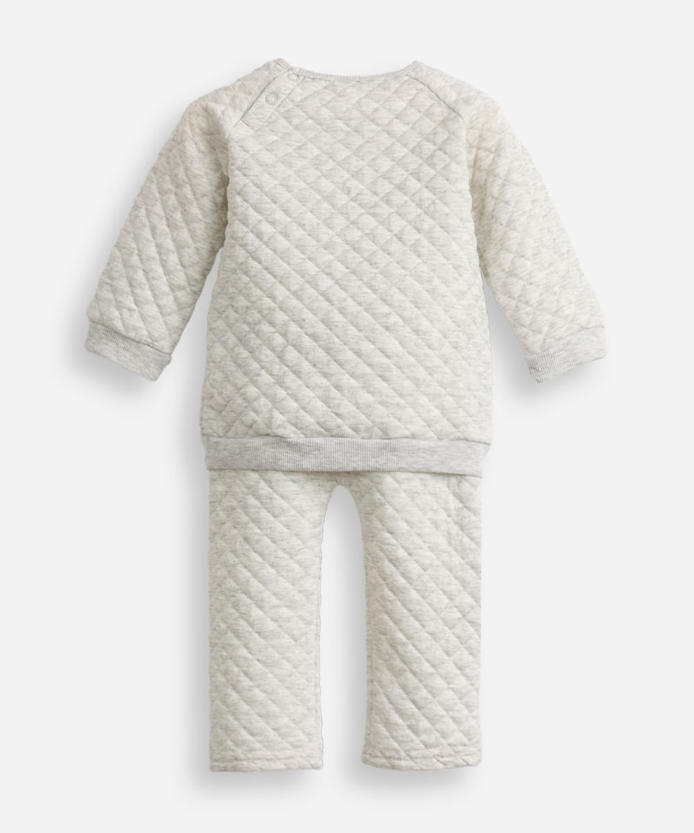 conjunto infantil longo de moletom coala texturizado cinza