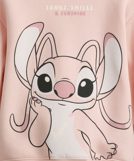conjunto infantil longo de moletom angel e stitch rosa