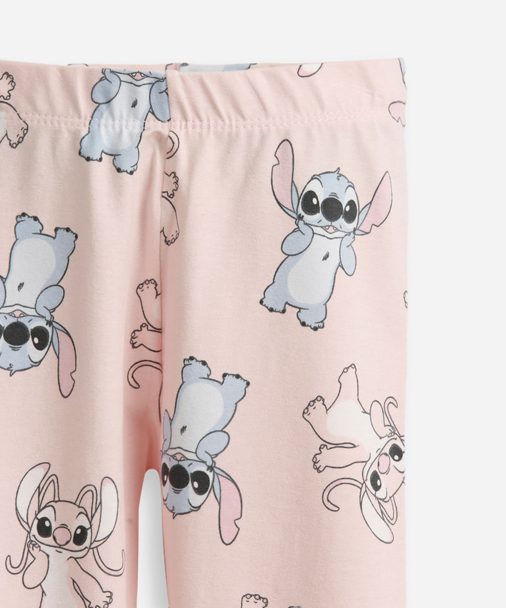 conjunto infantil longo de moletom angel e stitch rosa