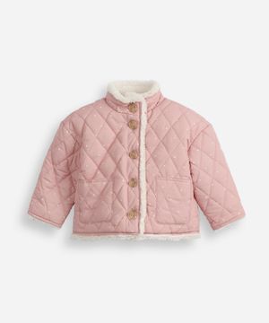 casaco puffer infantil matelassê gola alta poá rosa