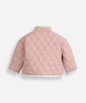 casaco puffer infantil matelassê gola alta poá rosa