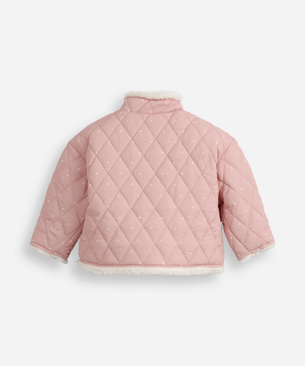 casaco puffer infantil matelassê gola alta poá rosa