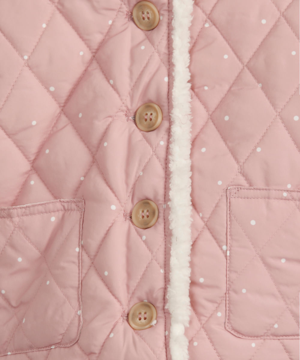 casaco puffer infantil matelassê gola alta poá rosa