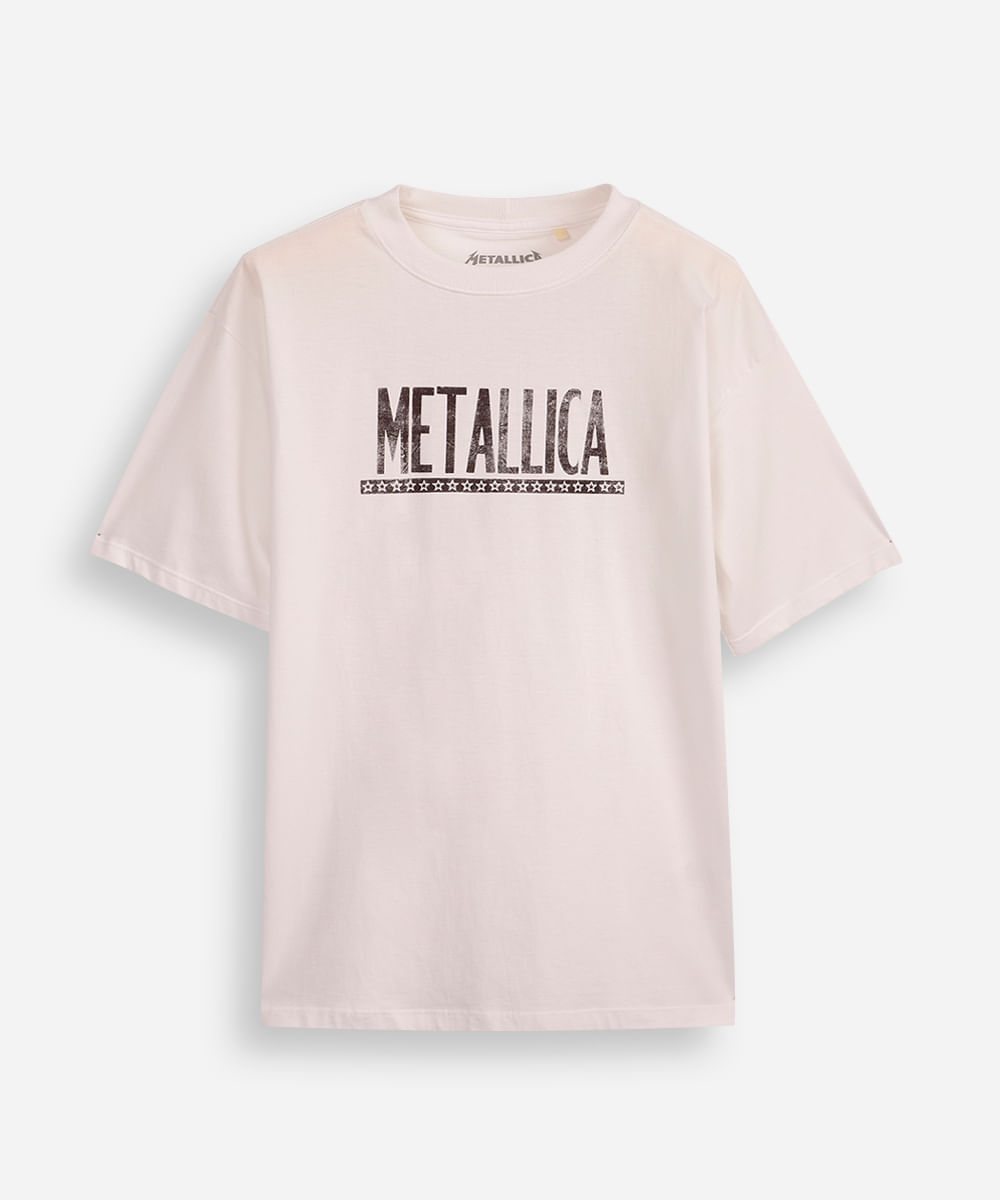 camiseta de algodão juvenil metallica off white