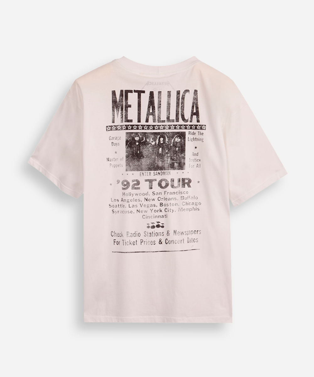 camiseta de algodão juvenil metallica off white