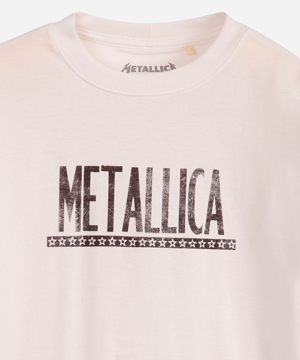 camiseta de algodão juvenil metallica off white