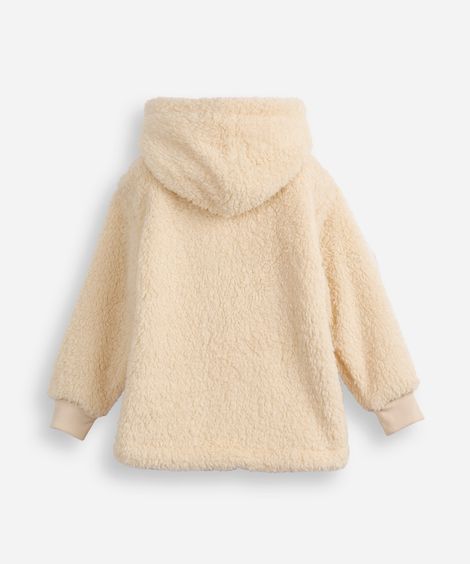 blusão de pelúcia infantil angel com capuz bege