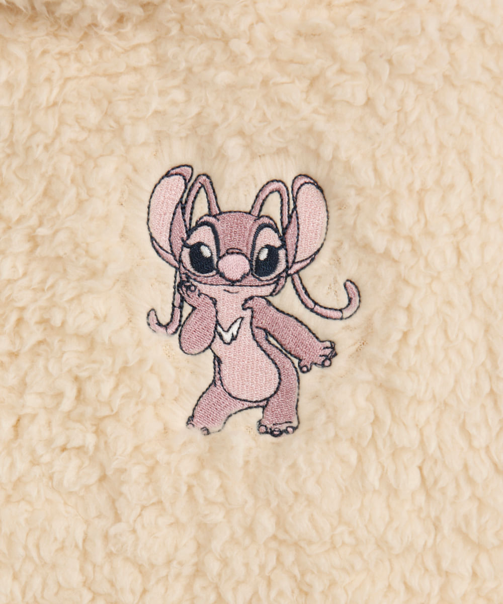 blusão de pelúcia infantil angel com capuz bege