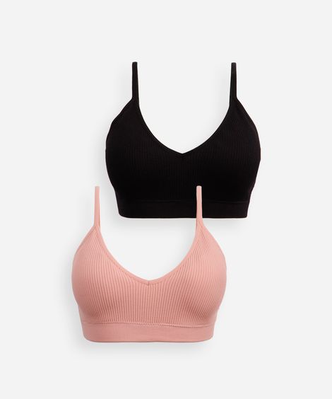 kit 2 sutiãs triângulo texturizado sem costura colorido