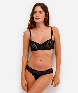 calcinha fio de renda e tule poá verde - preto