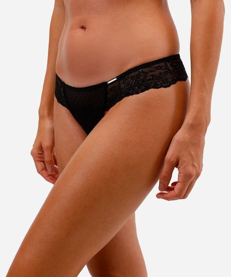 calcinha fio de renda e tule poá verde - preto