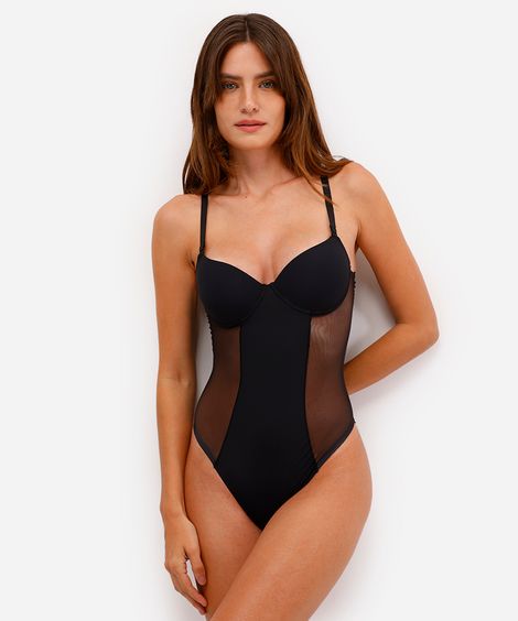 body feminino meia taça com tule preto