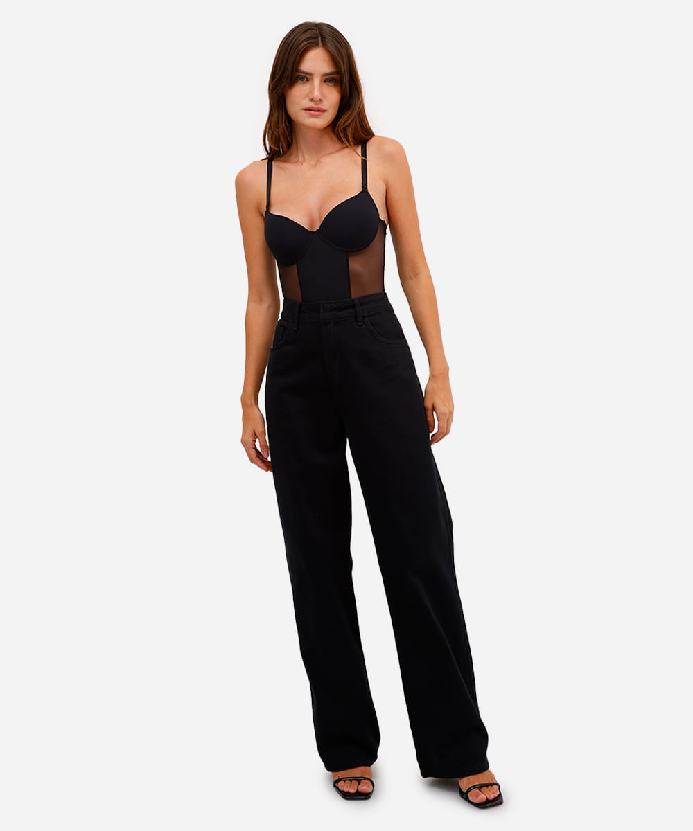 body feminino meia taça com tule preto