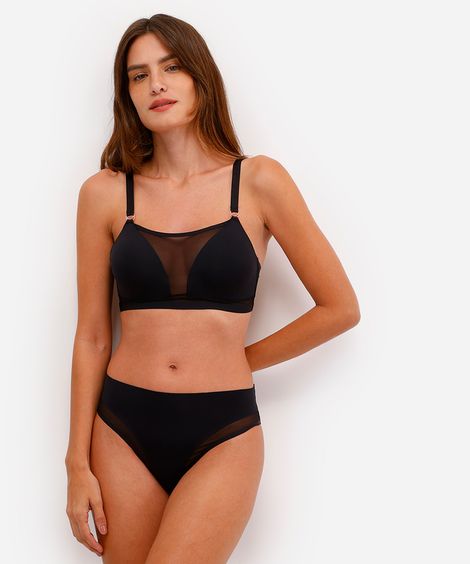 calcinha biquíni feminina com tule cintura alta preta