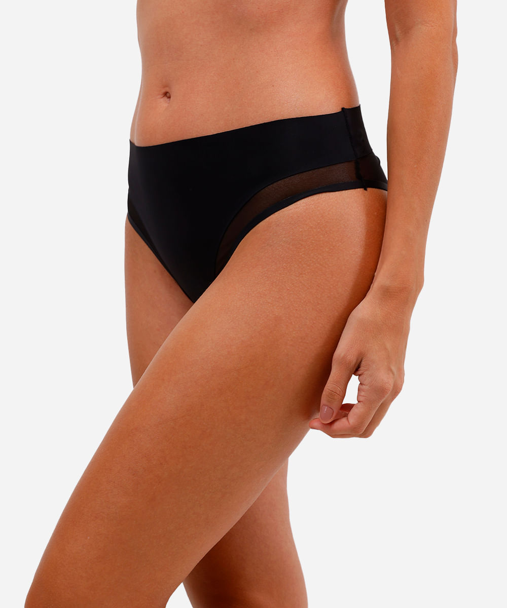 calcinha biquíni feminina com tule cintura alta preta