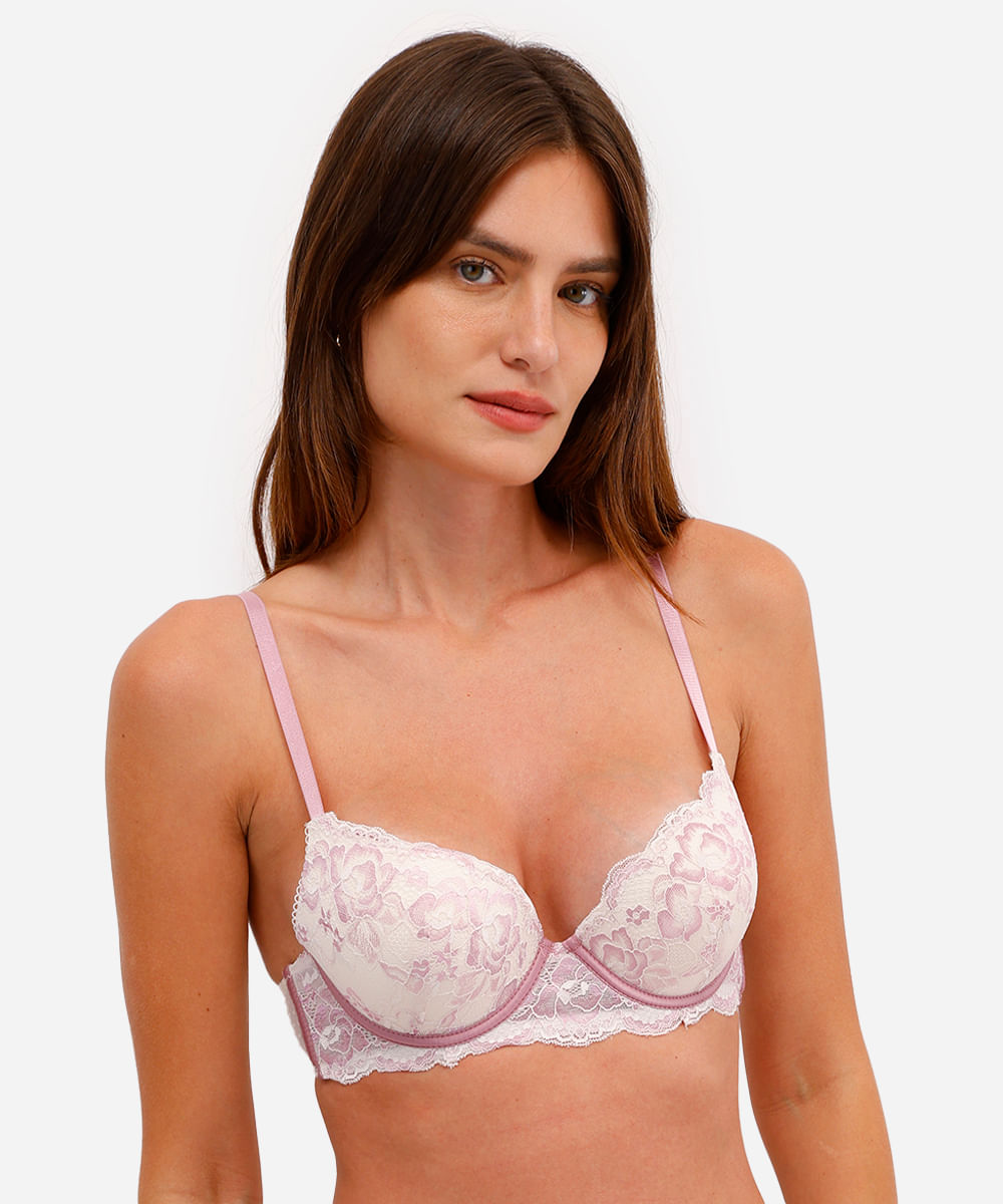 sutiã meia taça feminino de renda floral off white