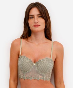 sutiã meia taça feminino com renda alça removível verde