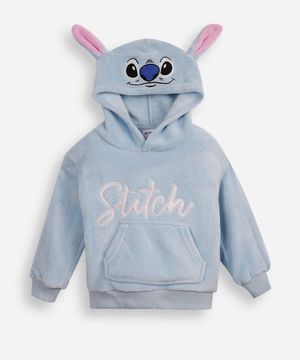 blusão de pelúcia infantil stitch com capuz azul