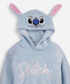 blusão de pelúcia infantil stitch com capuz azul