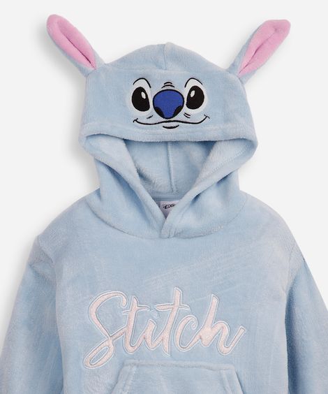 blusão de pelúcia infantil stitch com capuz azul