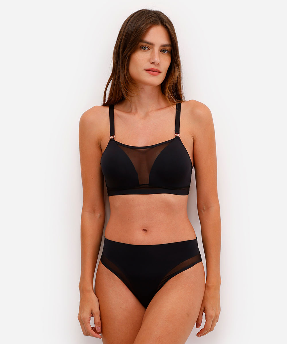 sutiã triângulo feminino com tule preto