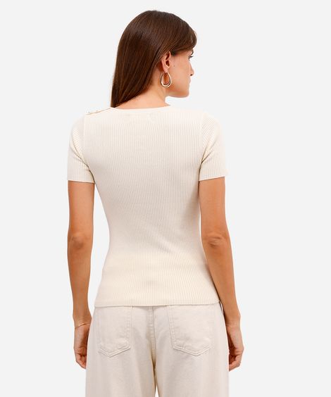 blusa feminina de tricot canelada com botões bege
