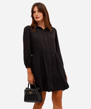 vestido chemise curto feminino de viscose preto