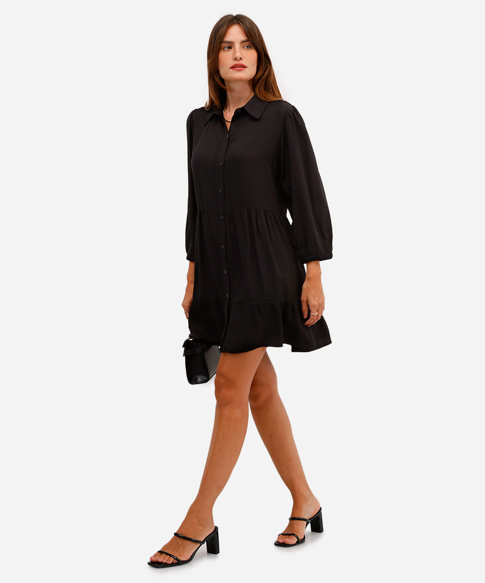 vestido chemise curto feminino de viscose preto