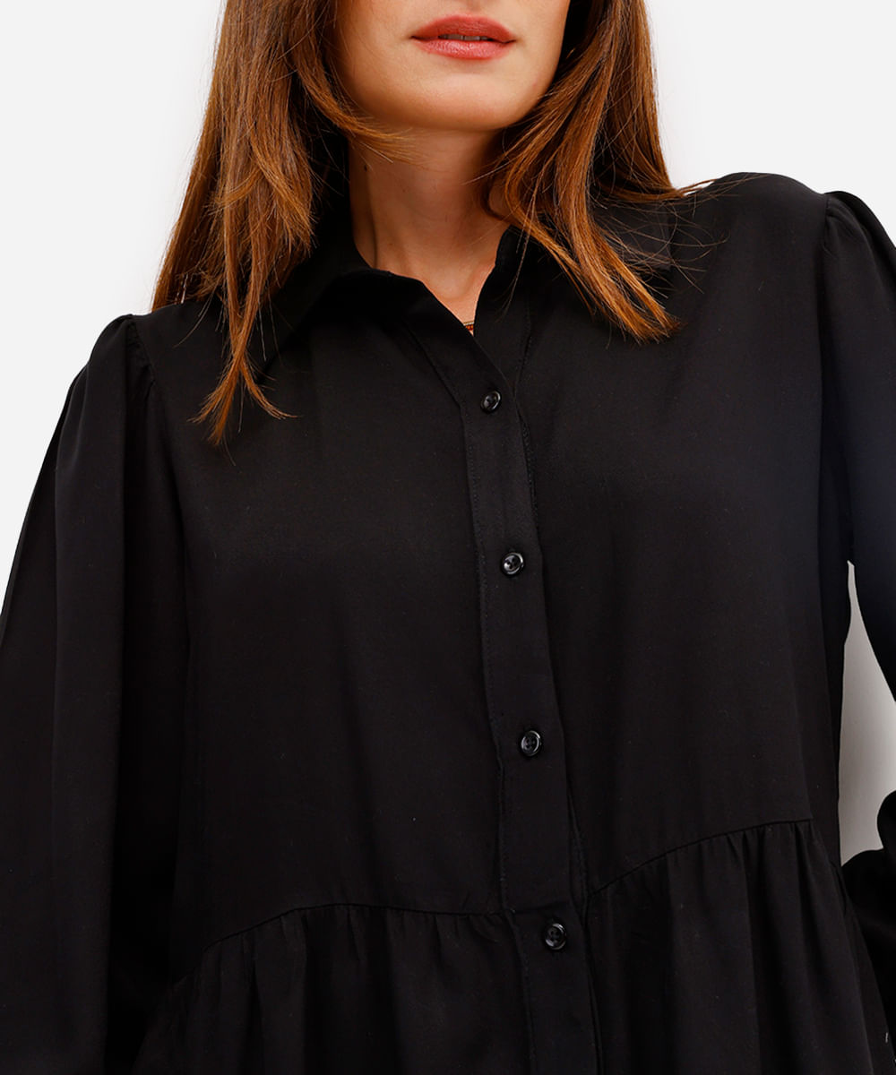 vestido chemise curto feminino de viscose preto