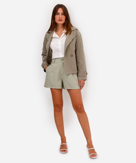 short de alfaiataria feminino texturizado verde