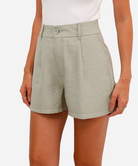 short de alfaiataria feminino texturizado verde