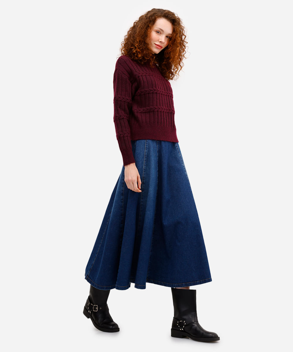 suéter feminino gola alta texturizado  - roxo uva