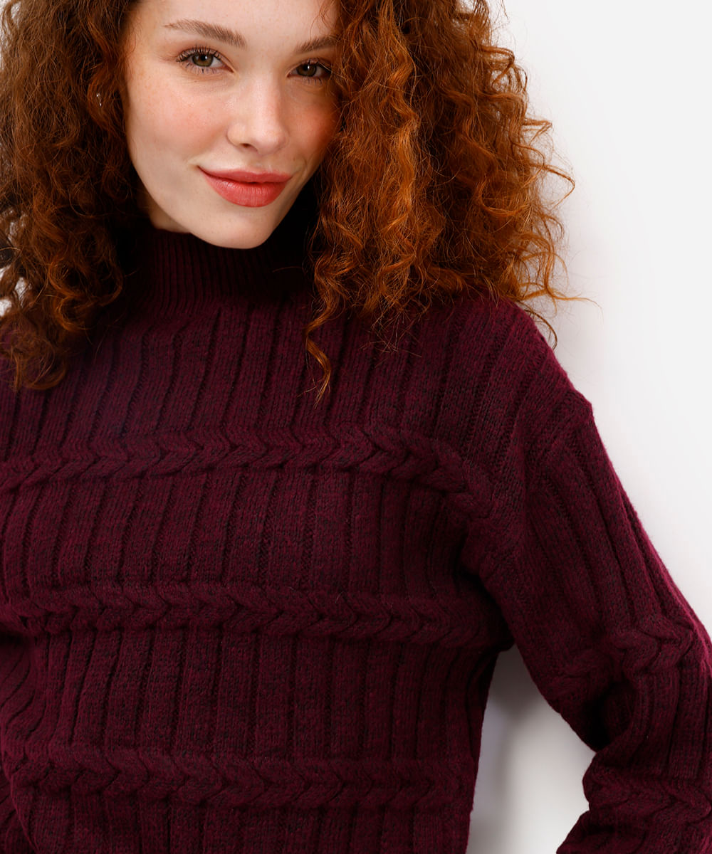 suéter feminino gola alta texturizado  - roxo uva