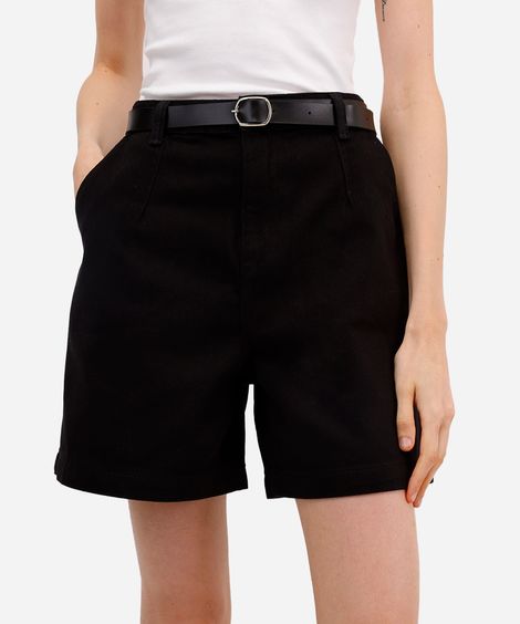 bermuda feminina de sarja com cinto preto