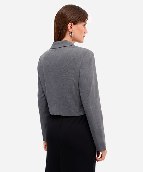 blazer cropped feminino de alfaiataria cinza