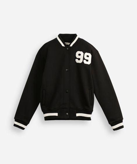 jaqueta bomber juvenil de moletom college preta