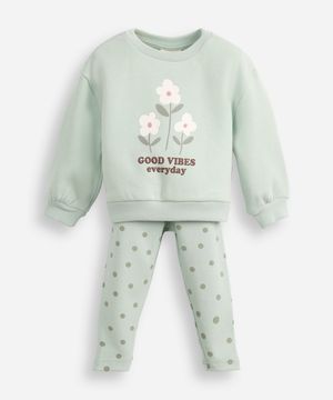 conjunto longo infantil de moletom good vibes everyday verde