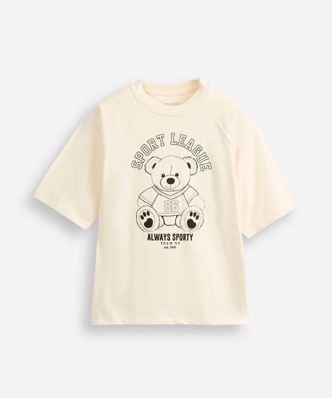 camiseta oversized juvenil de algodão sport league bege