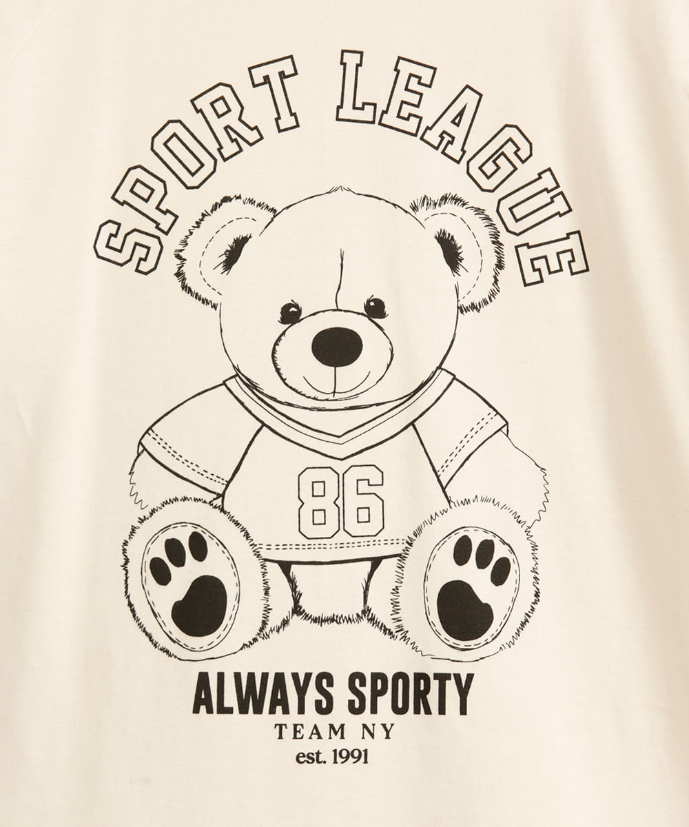 camiseta oversized juvenil de algodão sport league bege
