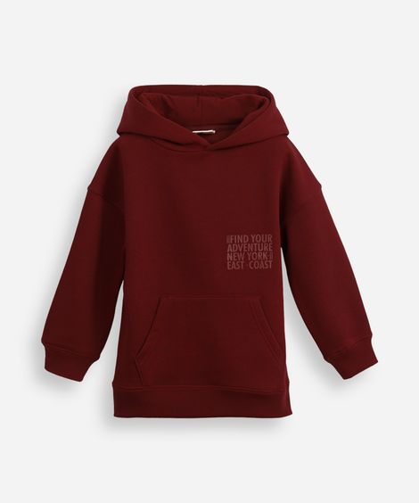blusão de moletom infantil com capuz e bolso find your adventure vinho