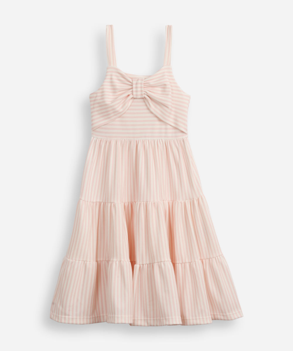 vestido infantil listrado com laço rosa