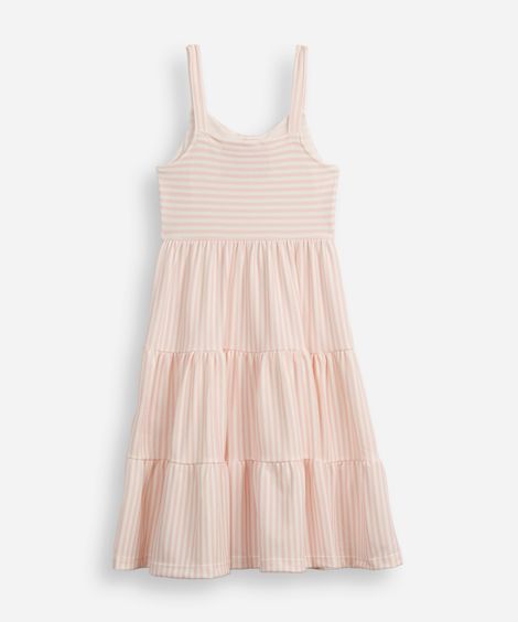 vestido infantil listrado com laço rosa