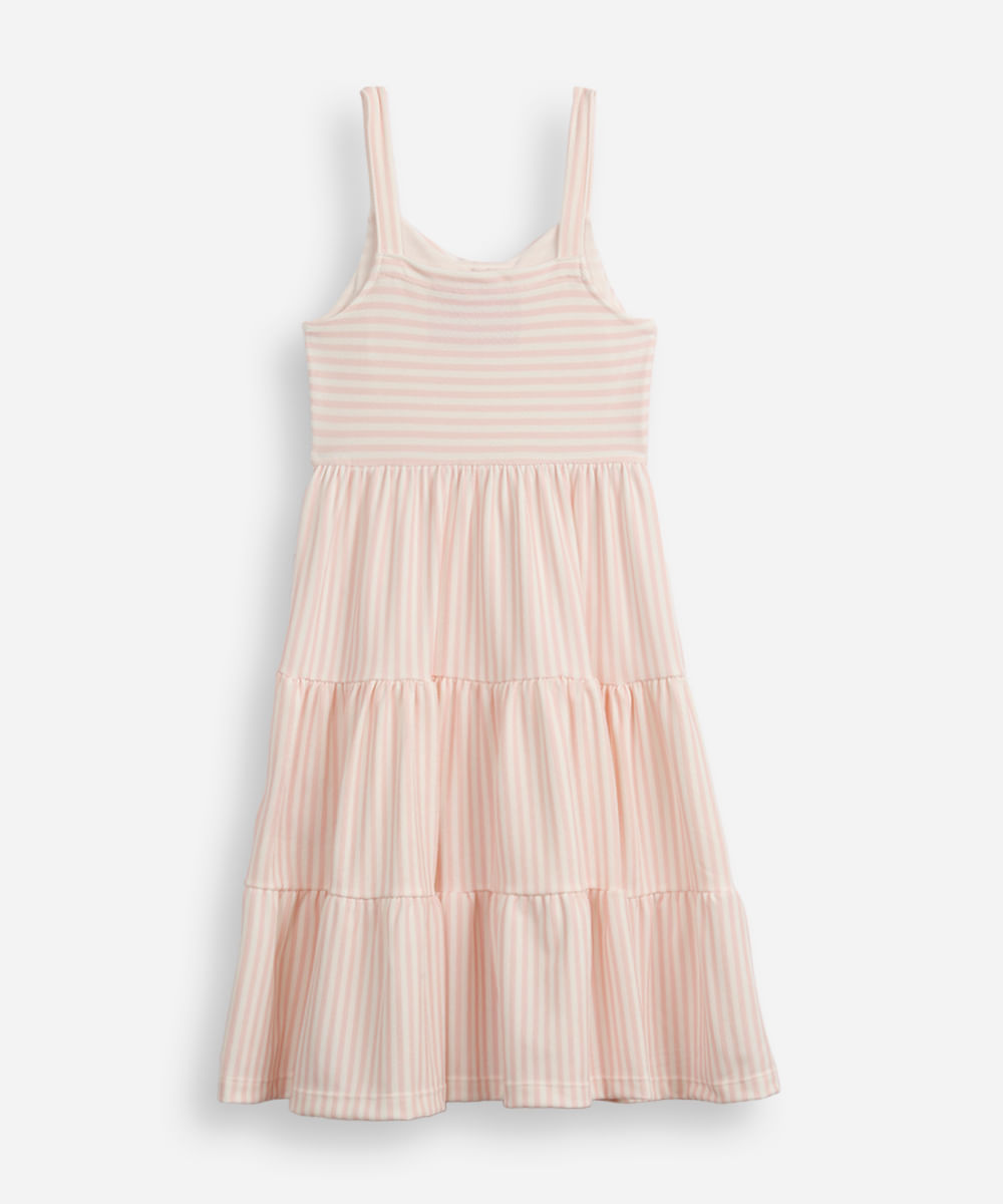 vestido infantil listrado com laço rosa