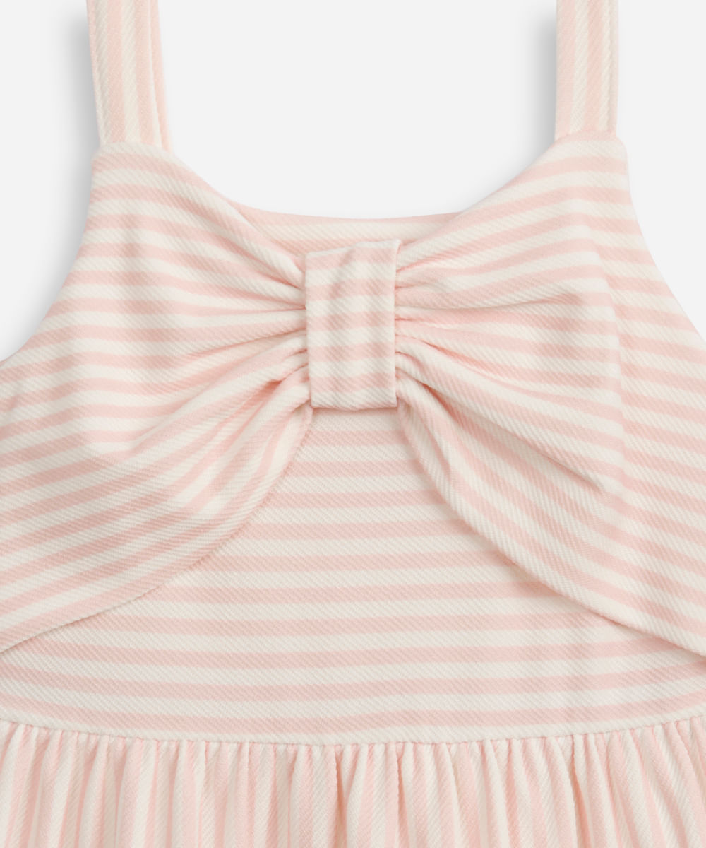 vestido infantil listrado com laço rosa