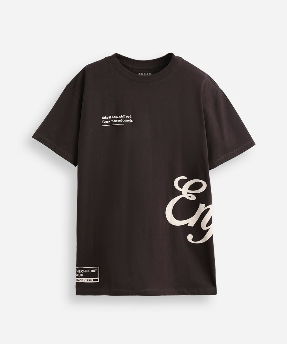 camiseta de algodão juvenil manga curta enjoy cinza