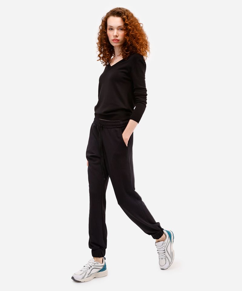calça jogger básica feminina de moletom preta