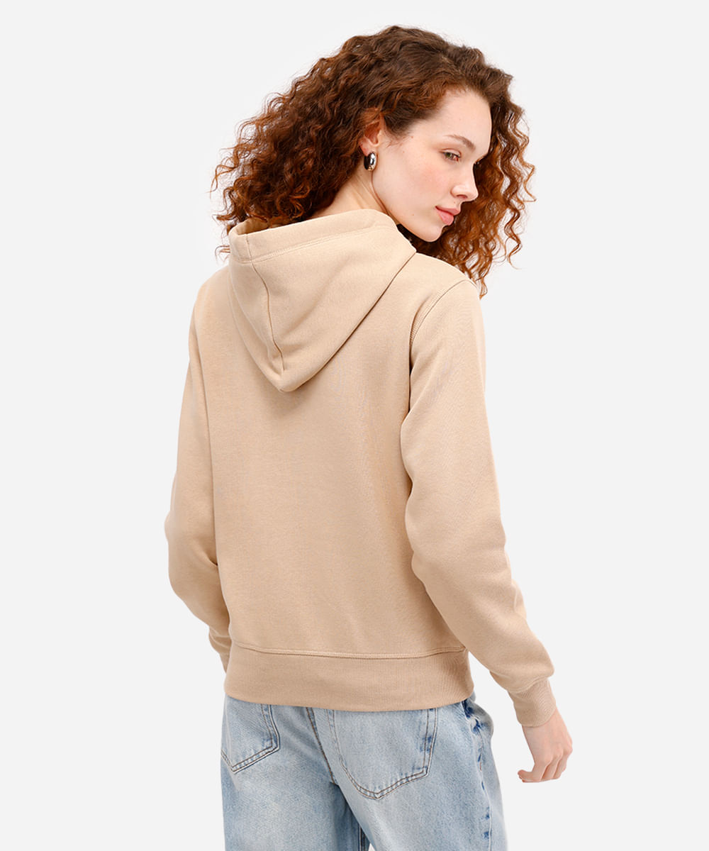 blusão básico feminino de moletom com capuz bege
