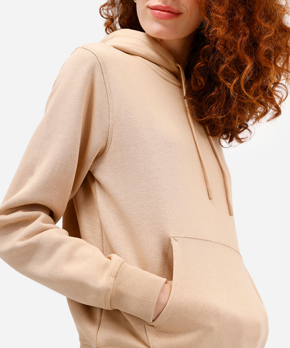 blusão básico feminino de moletom com capuz bege