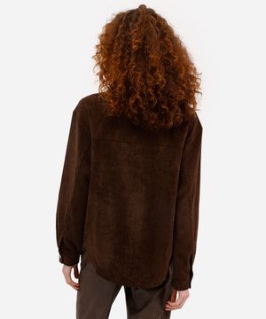 camisa feminina de veludo texturizada marrom